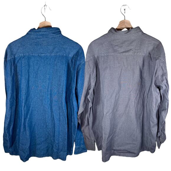 Wrangler 2 Men's XL NWT Blue & Gray 100% Cotton Relaxed Fit L/S Button Up Shirts - Picture 2 of 13